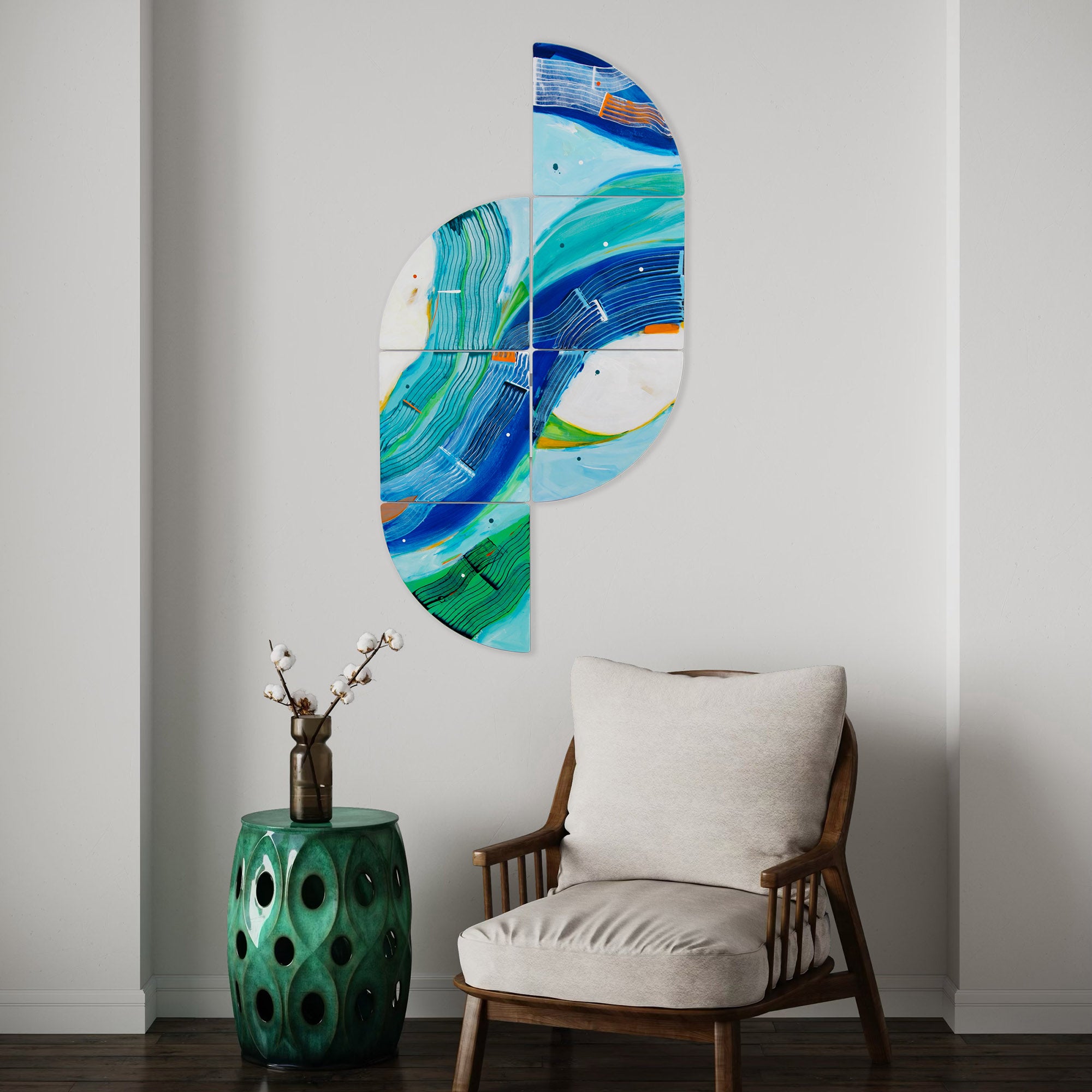 Flipper Rally by Kirsty Black displayed hanging vertically in a modern hallway, gestural wall sculpture