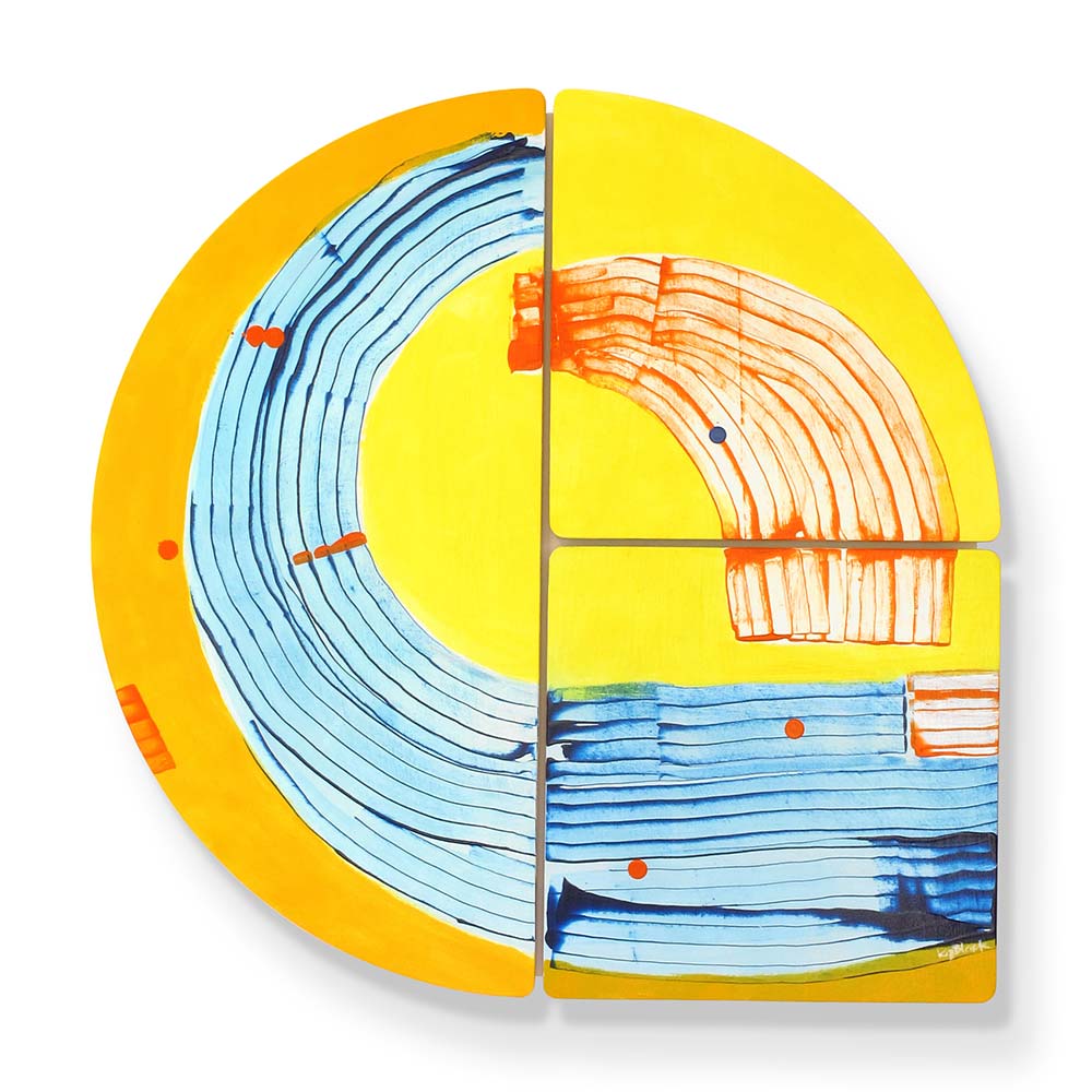 Modular Abstract painting in a teardrop shape, bold colours & fluid lines