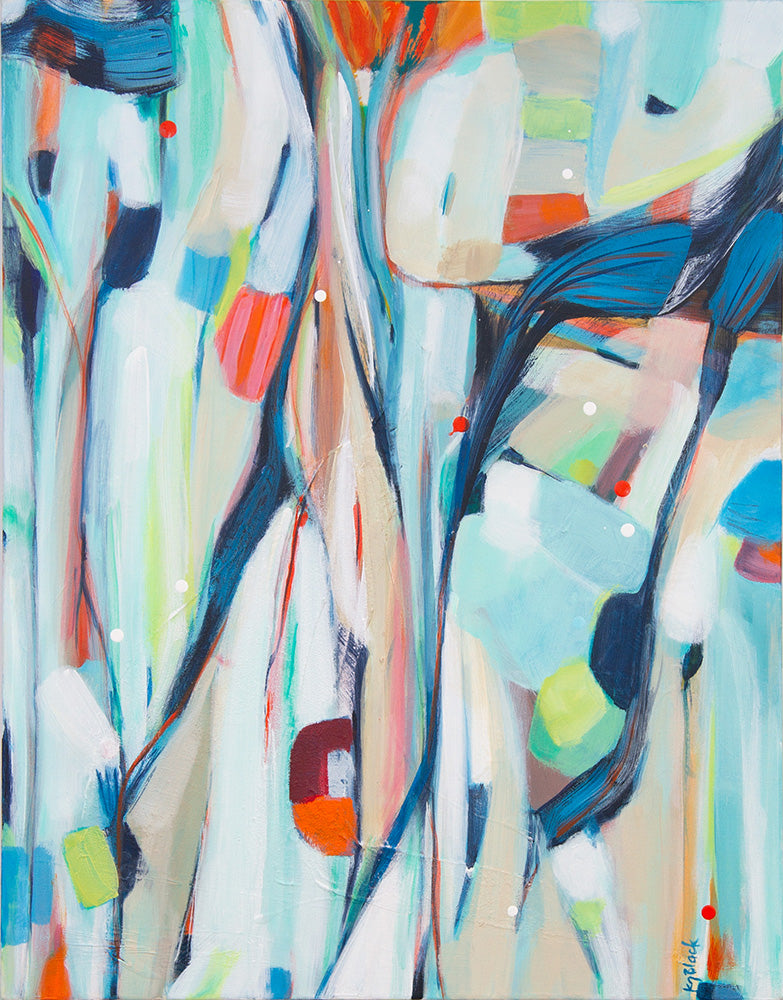 Abstract painting on canvas, Bobcat Pyjama Party by Kirsty Black