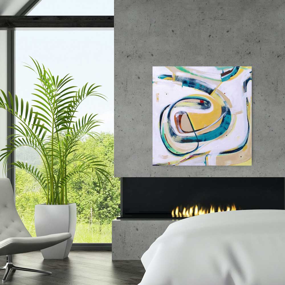 Break Neck Brenda, abstract painting viewed on a wall by Kirsty Black