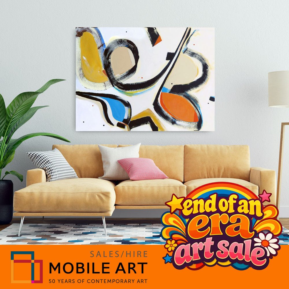 Butterfly Swingers Club painting by Kirsty Black shown in Mobile Art Gallery End of an Era closing sale promotional image