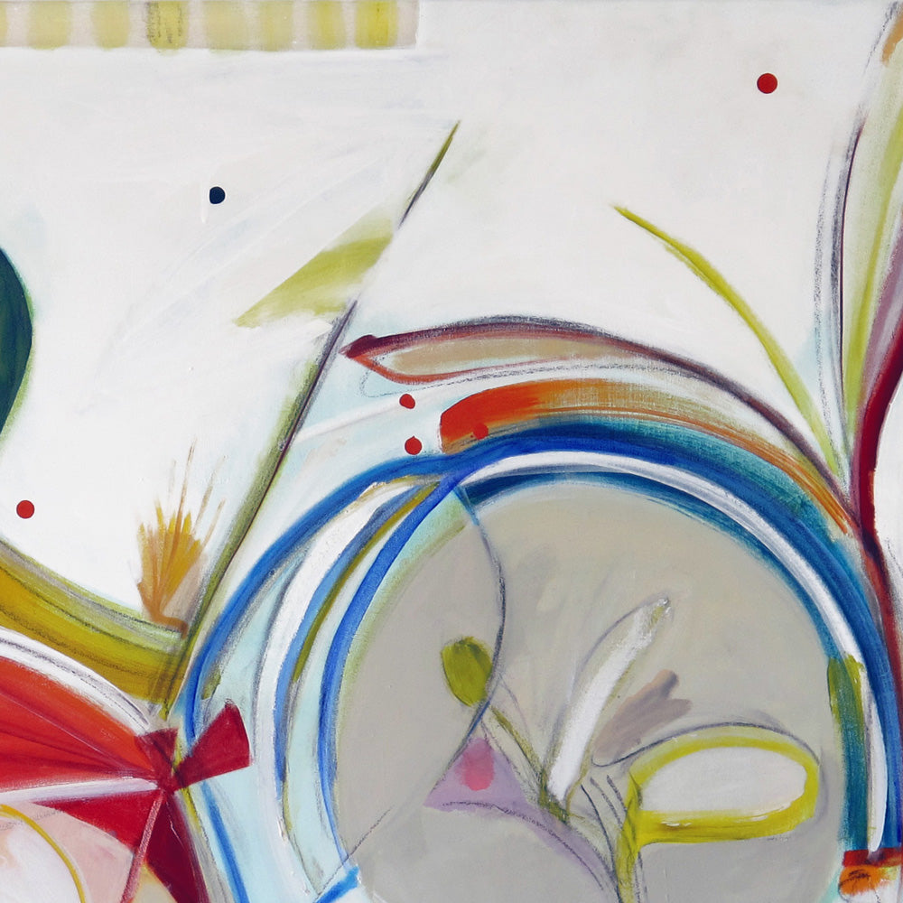 Caterpillar Fiesta Detail, Vibrant palette, green, red, blue, and yellow