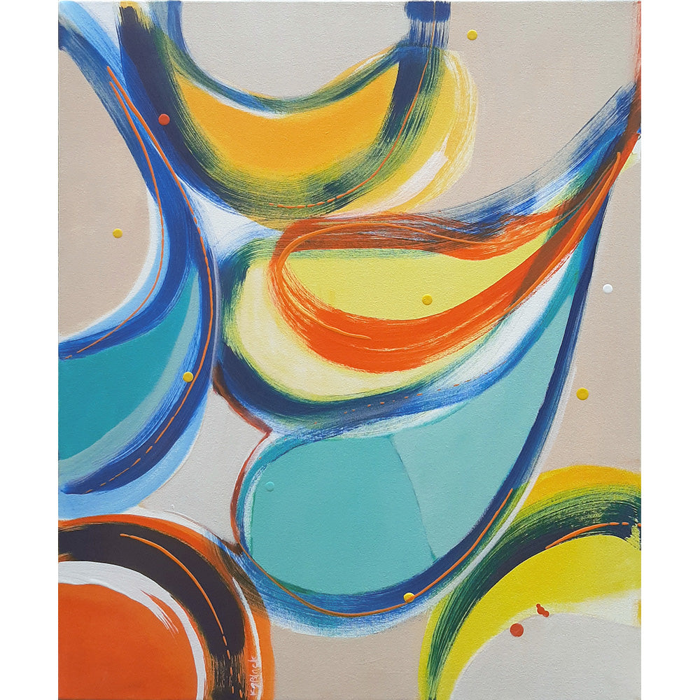 Gas Bag Gals – Colourful abstract painting with bold brushstrokes and vibrant curves by Kirsty Black.