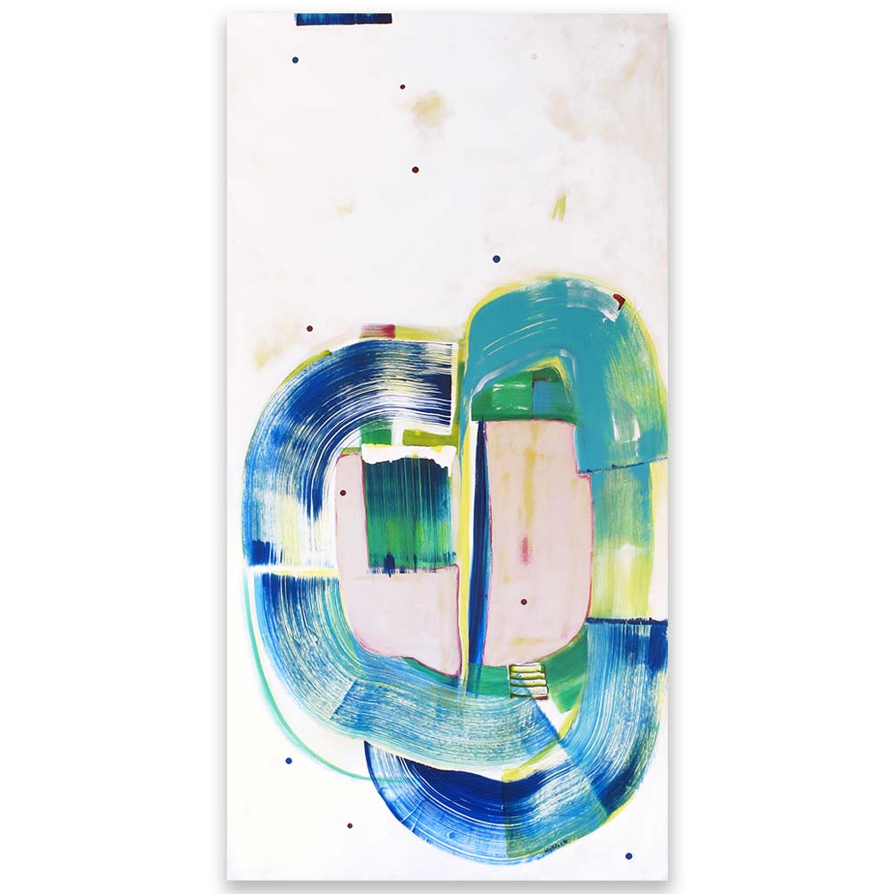 Gerbil Pirouette long abstract painting in blues & greens