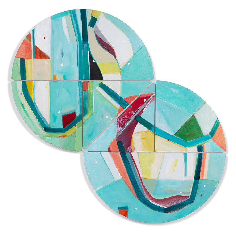 Dandy Horse Cruise abstract modular diptych by Kirsty Black – 2 circular panels