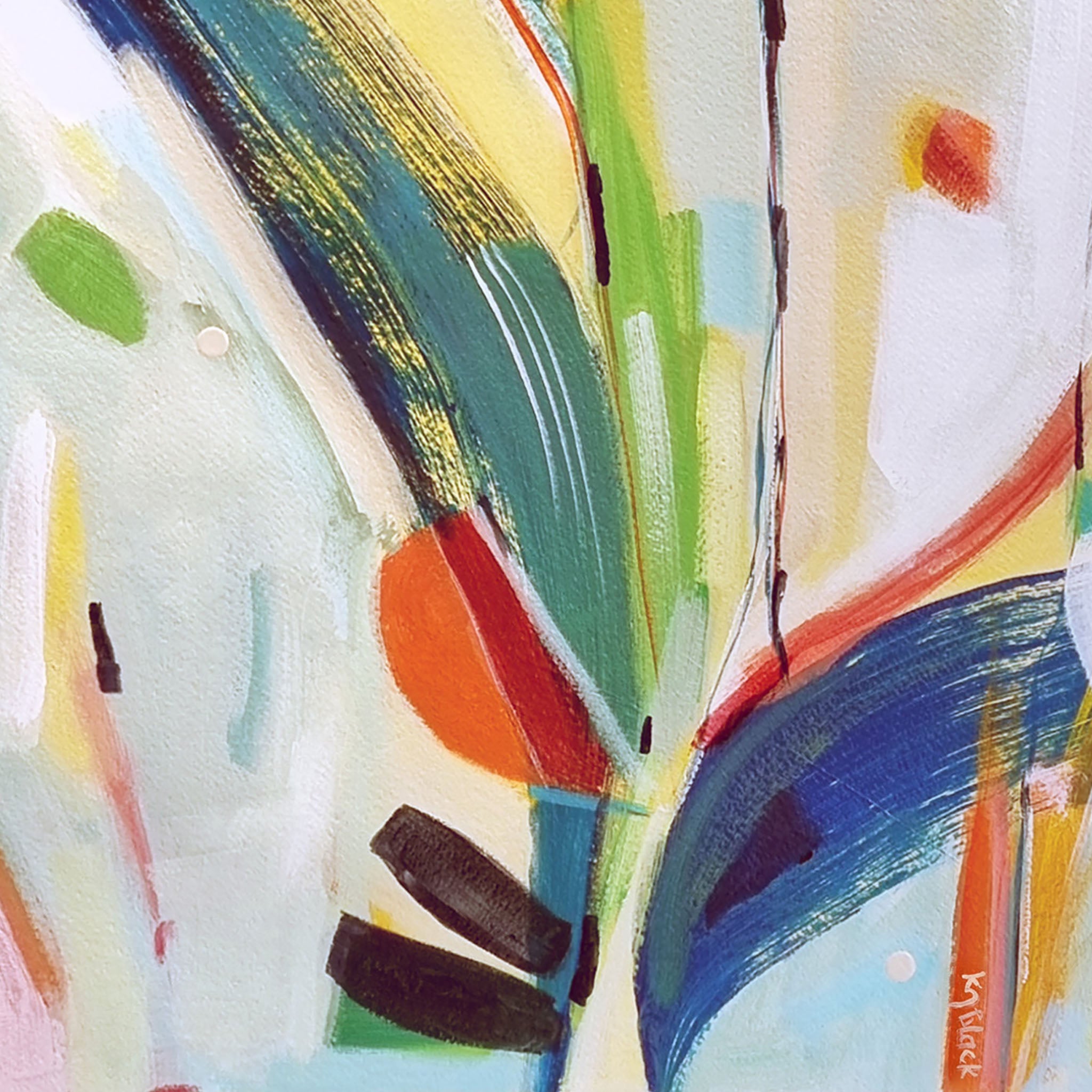 Close up detail of colours & brushstrokes of painting on paper