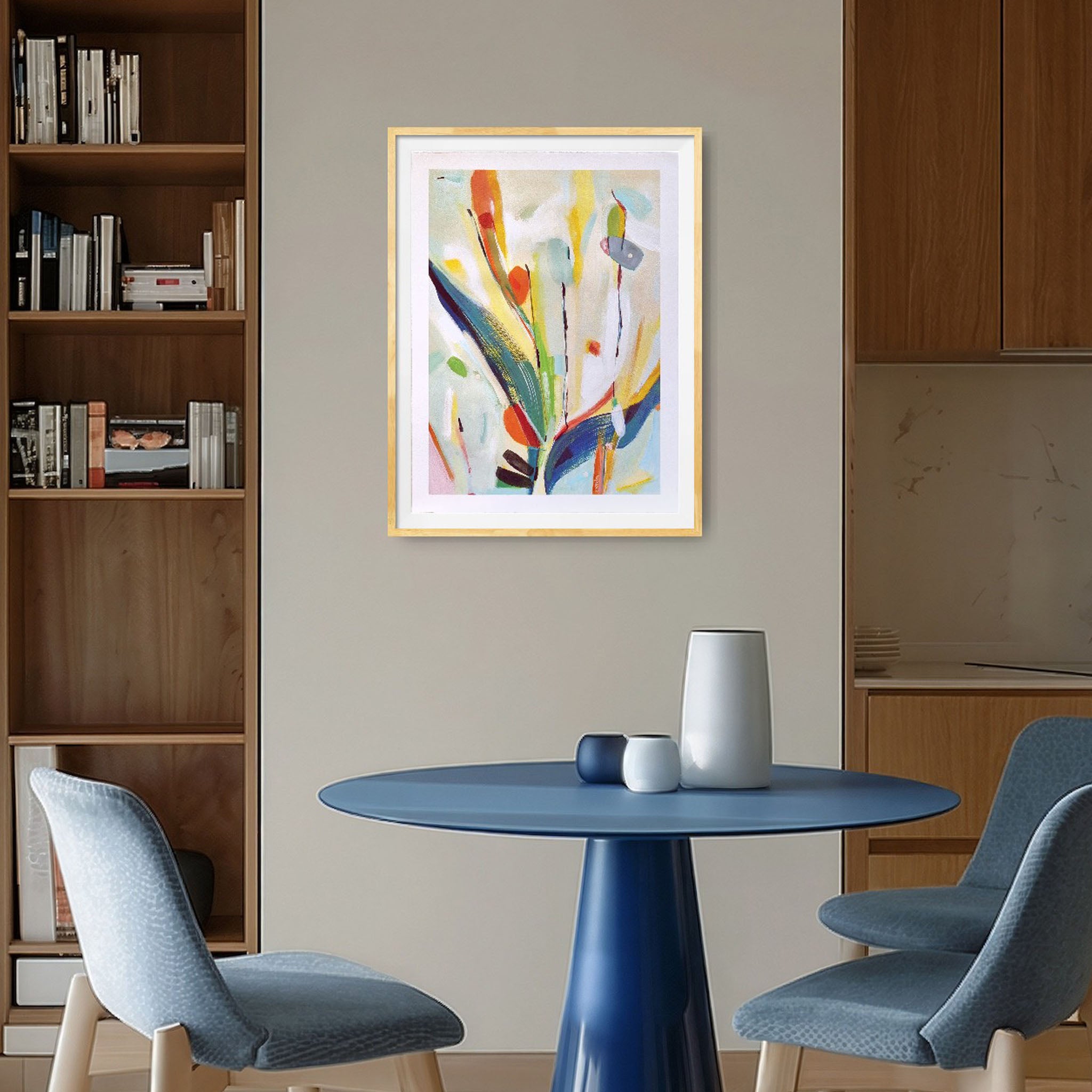 framed abstract painting hanging as a statement piece