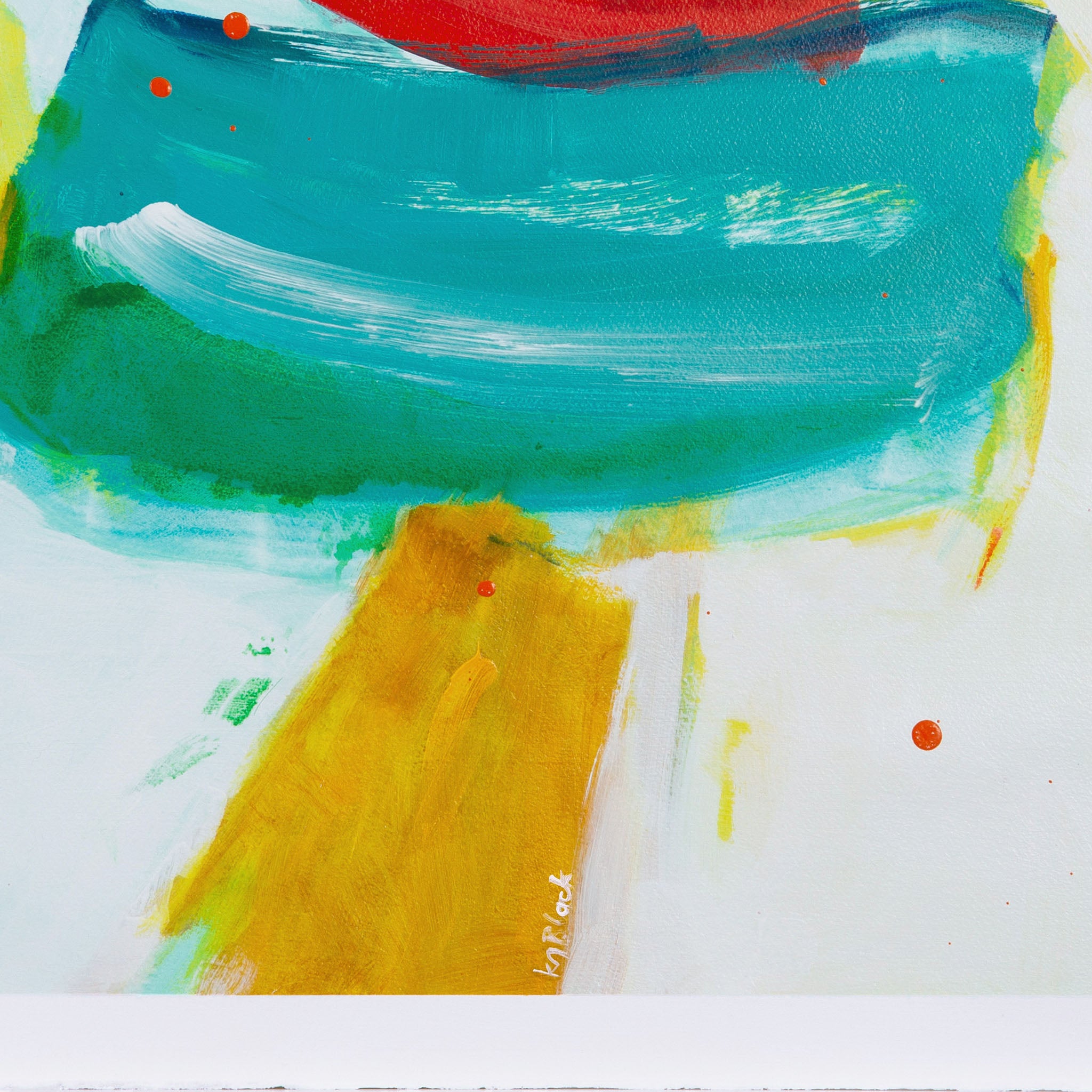 Closeup of original abstract painting on paper by Auckland artist Kirsty Black