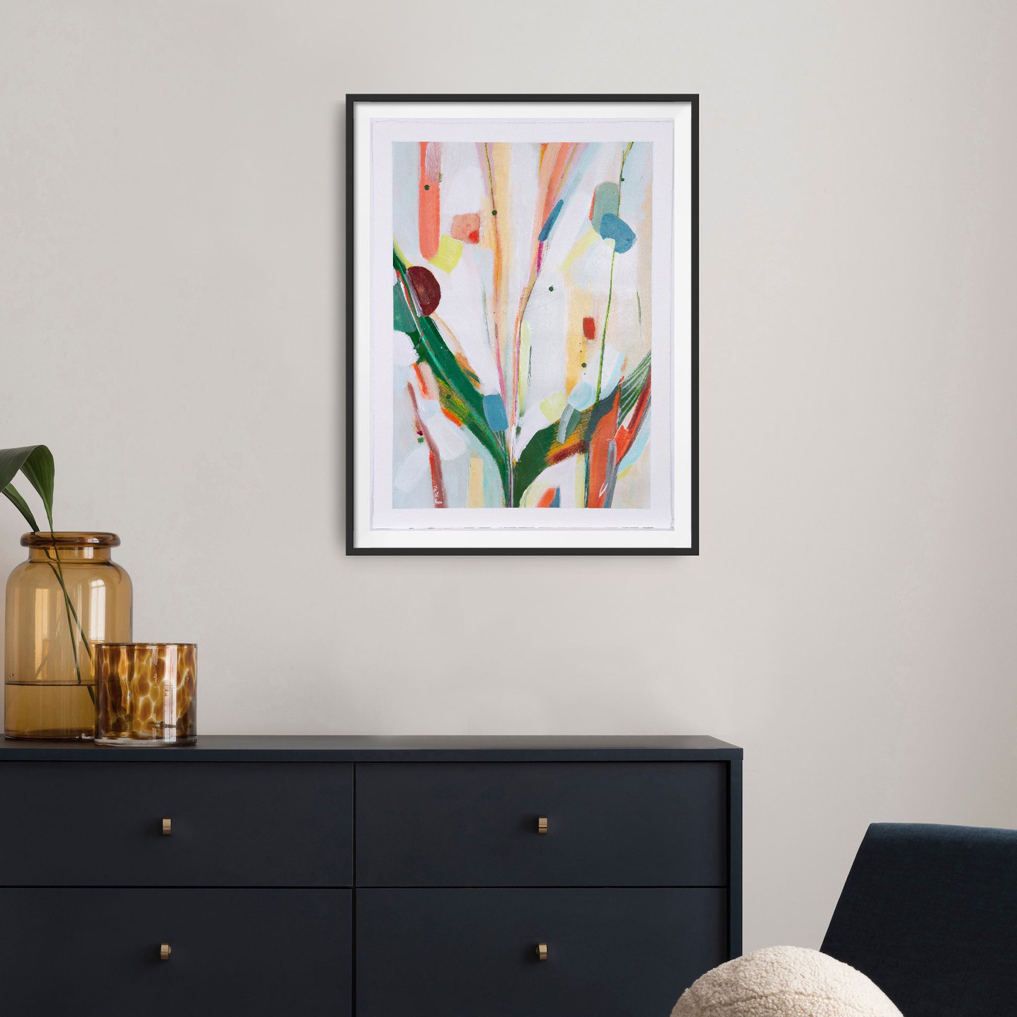 Example of a black frame on an abstract artwork on paper