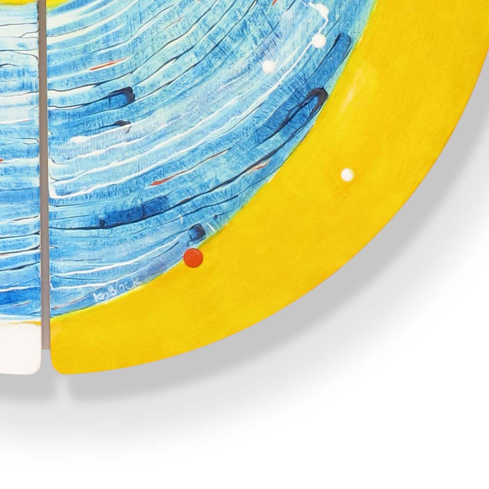 Detail of contemporary abstract painting, yellow & blue palette