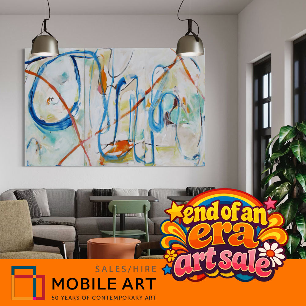 Tentacled Tantrum triptych by Kirsty Black shown in Mobile Art Gallery End of an Era closing sale promotional image