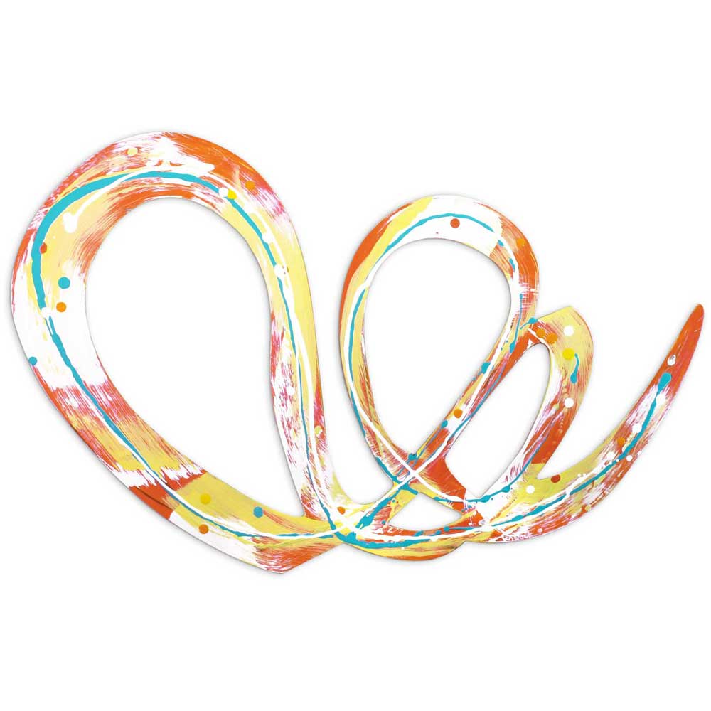 small, cute wall sculpture in orange, yellow & blue