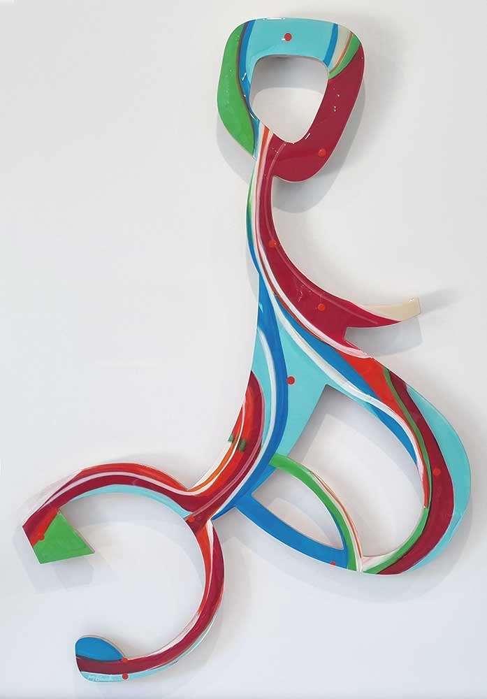 Seahorse Baby Shower, contemporary wall sculpture in red, blue & green