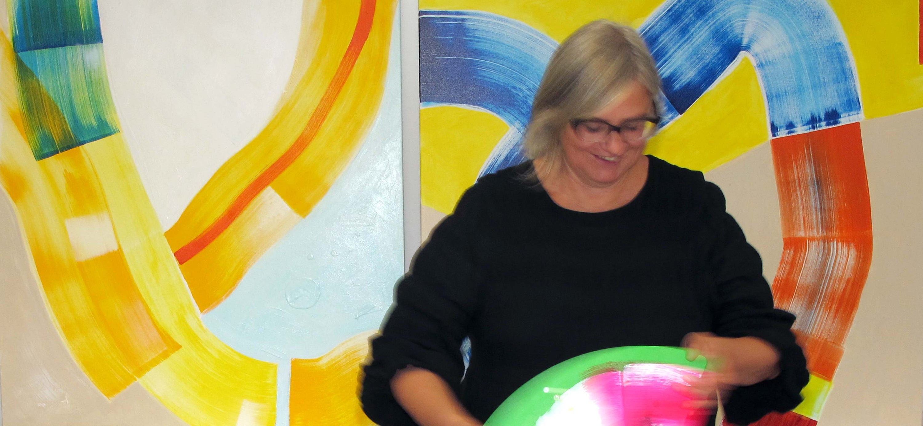 Abstract Artist Kirsty Black in her art studio