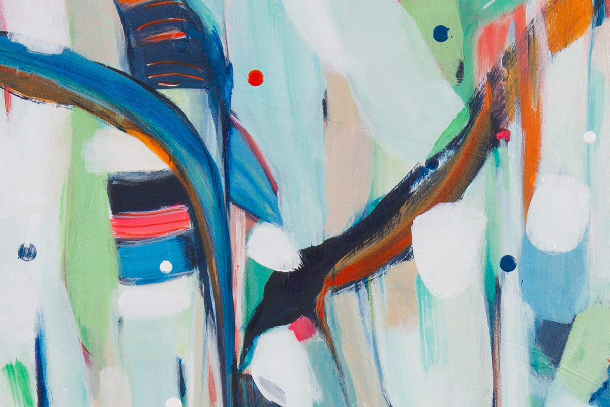 Caterpillar Snack Bar – Vibrant original abstract painting by Kirsty Black featuring playful forms and bold colour contrasts