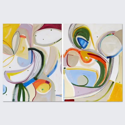 Joyful statement diptych painting Jitterbug Jazz by NZ artist Kirsty Black