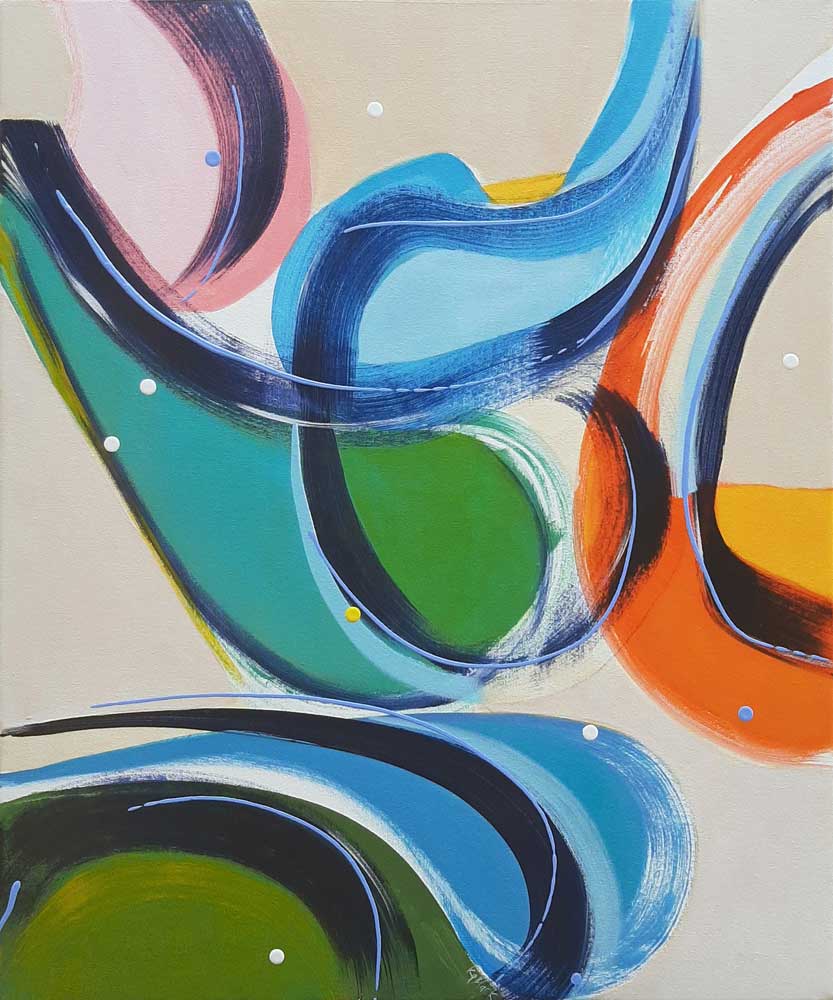 Gossip Guys, abstract painting on canvas by Kirsty Black Studio