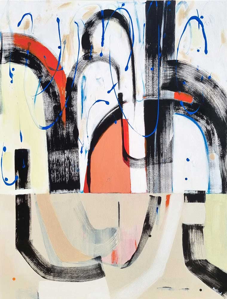 Kerfuffle, abstract painting with retro feel by Kirsty Black Studio