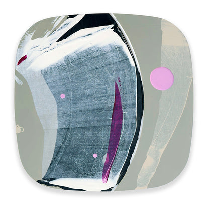 Licorice Gelato original abstract painting by Kirsty Black shown in its alternative hanging orientation, with textured charcoal and grey brushwork, sweeping white strokes, a curved groove and contrasting magenta and pink accents.