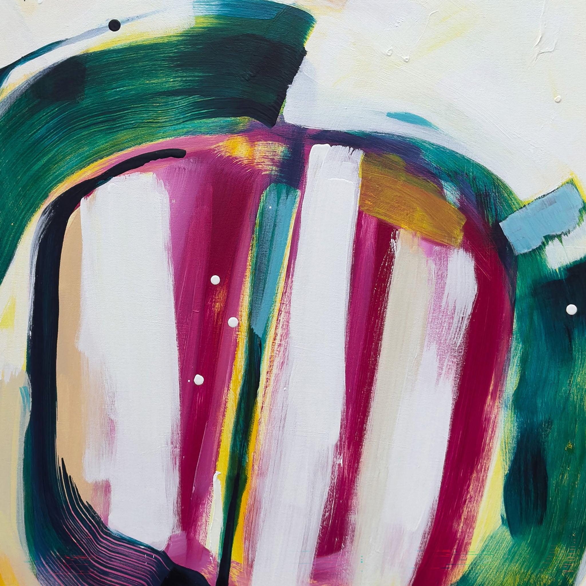 abstract painting detail, teal, magenta and white close up