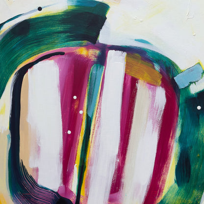 abstract painting detail, teal, magenta and white close up