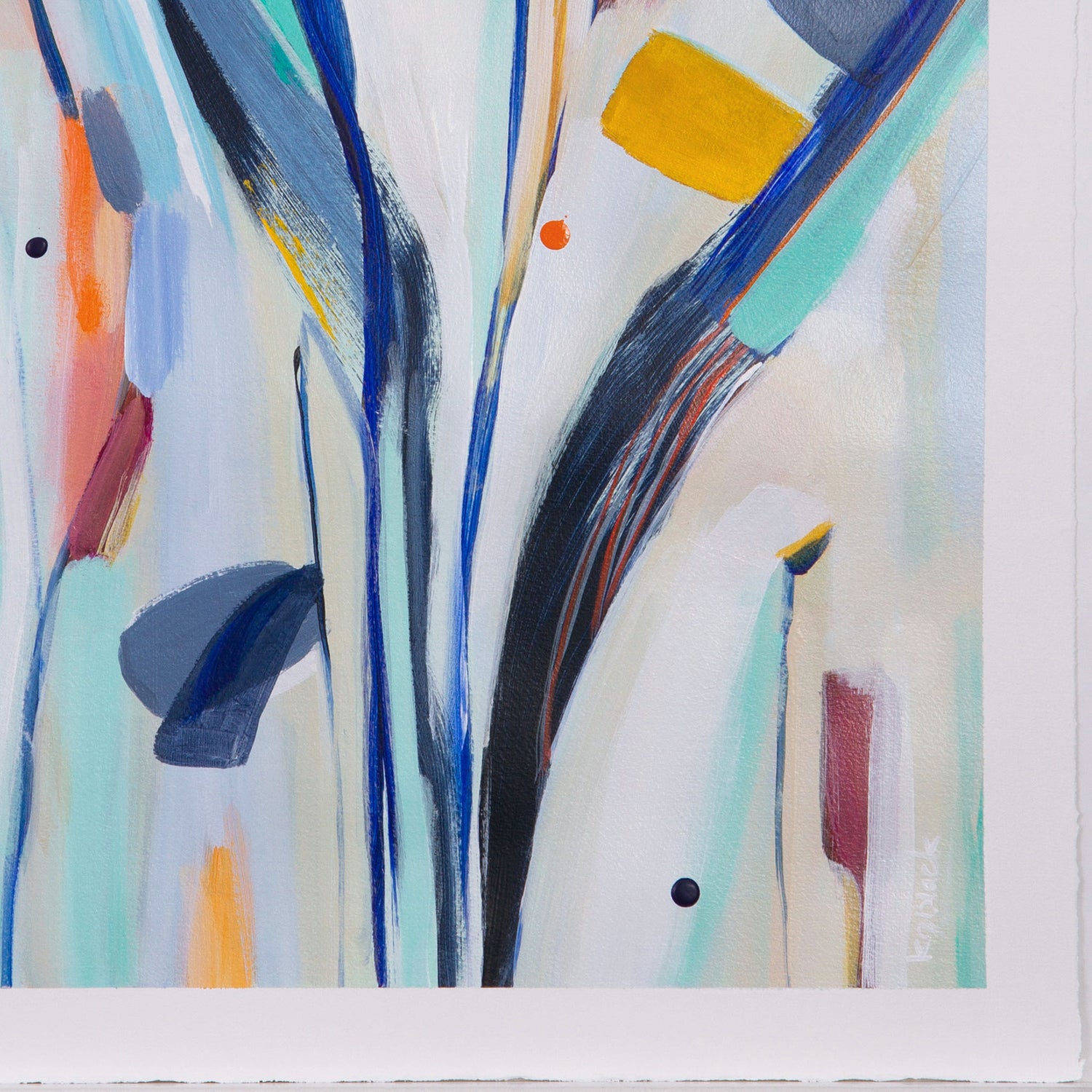 Detail of colourful abstract painting on paper