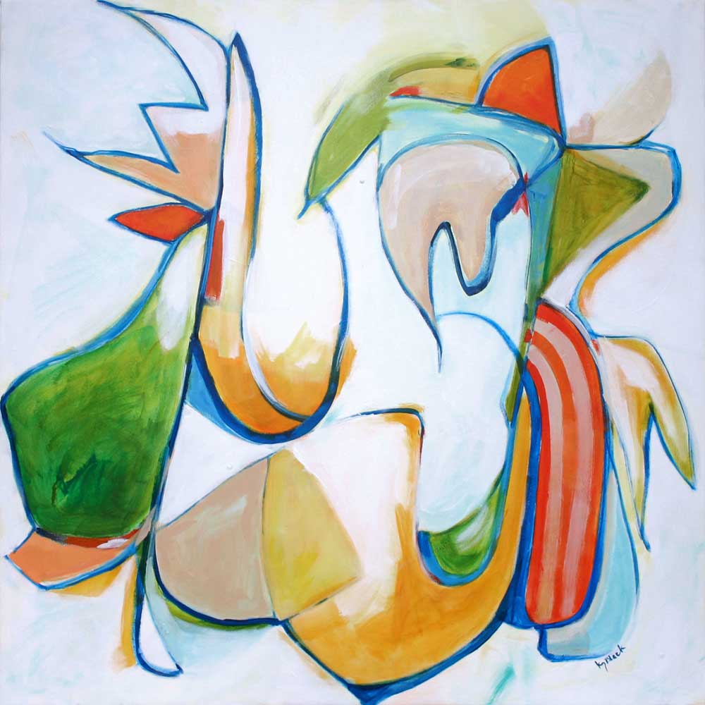 nz artists paintings for sale, Rooster Ruckus by Kirsty Black Studio