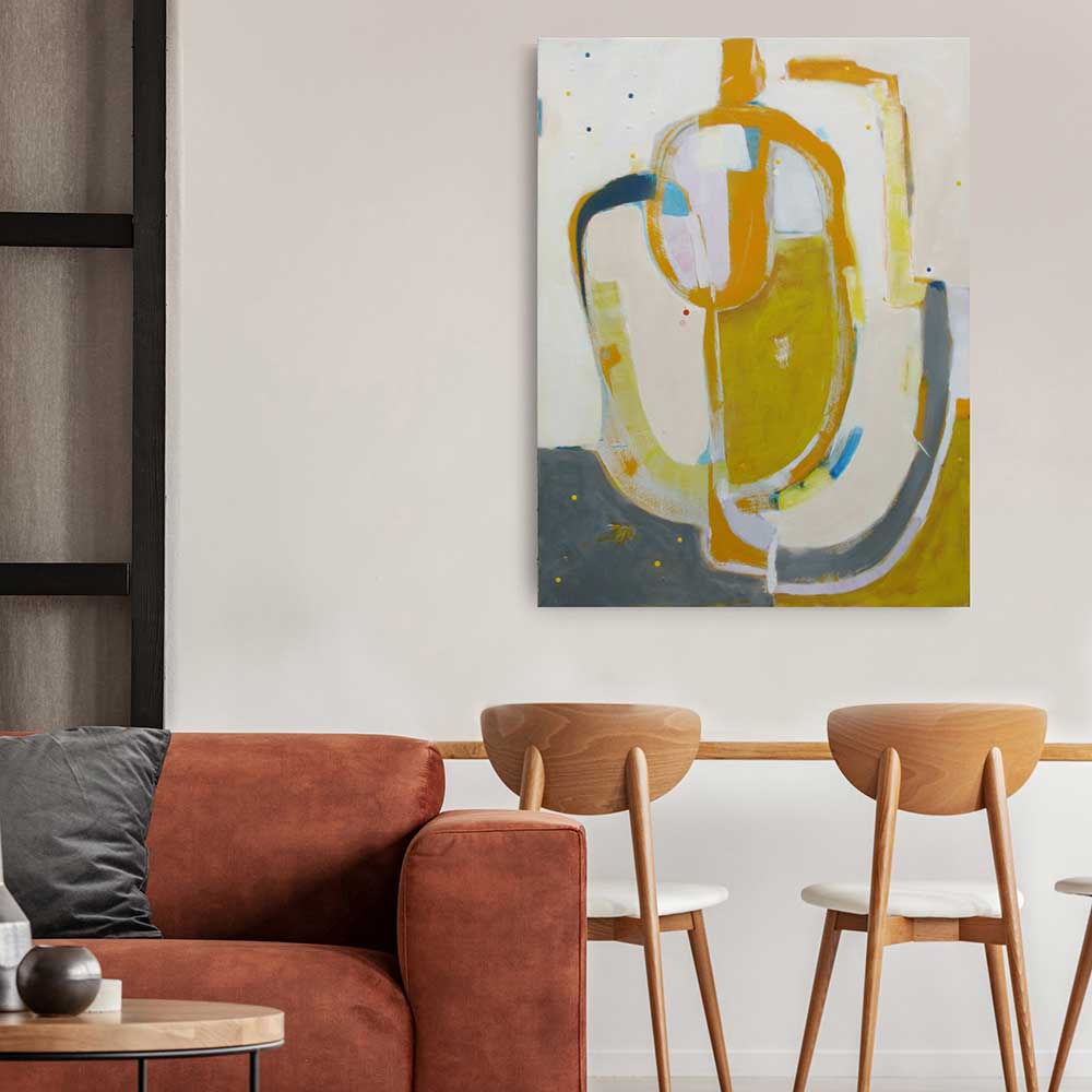 Tuatara Thunder, abstract painting on canvas shown in an interior by Kirsty Black Studio
