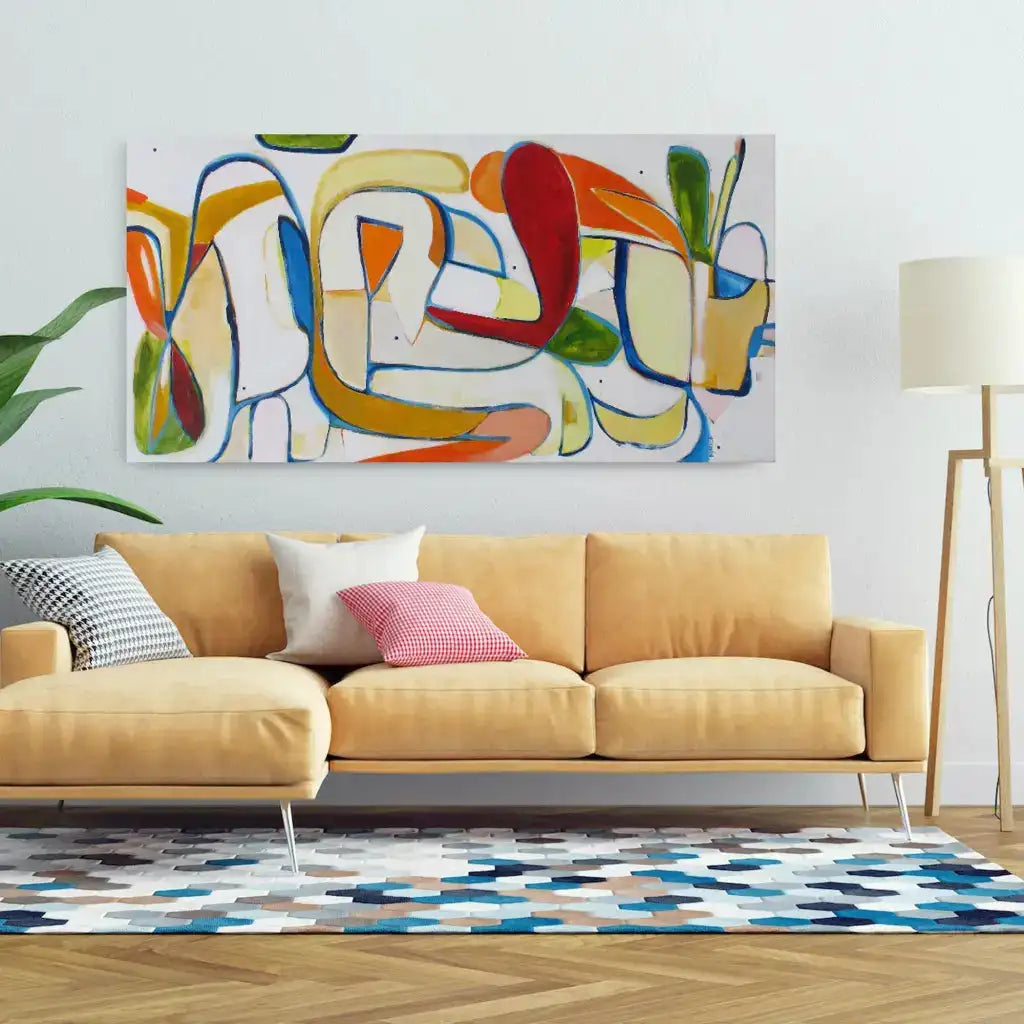 Perky Piglet Brigade, large colorful abstract painting for sale